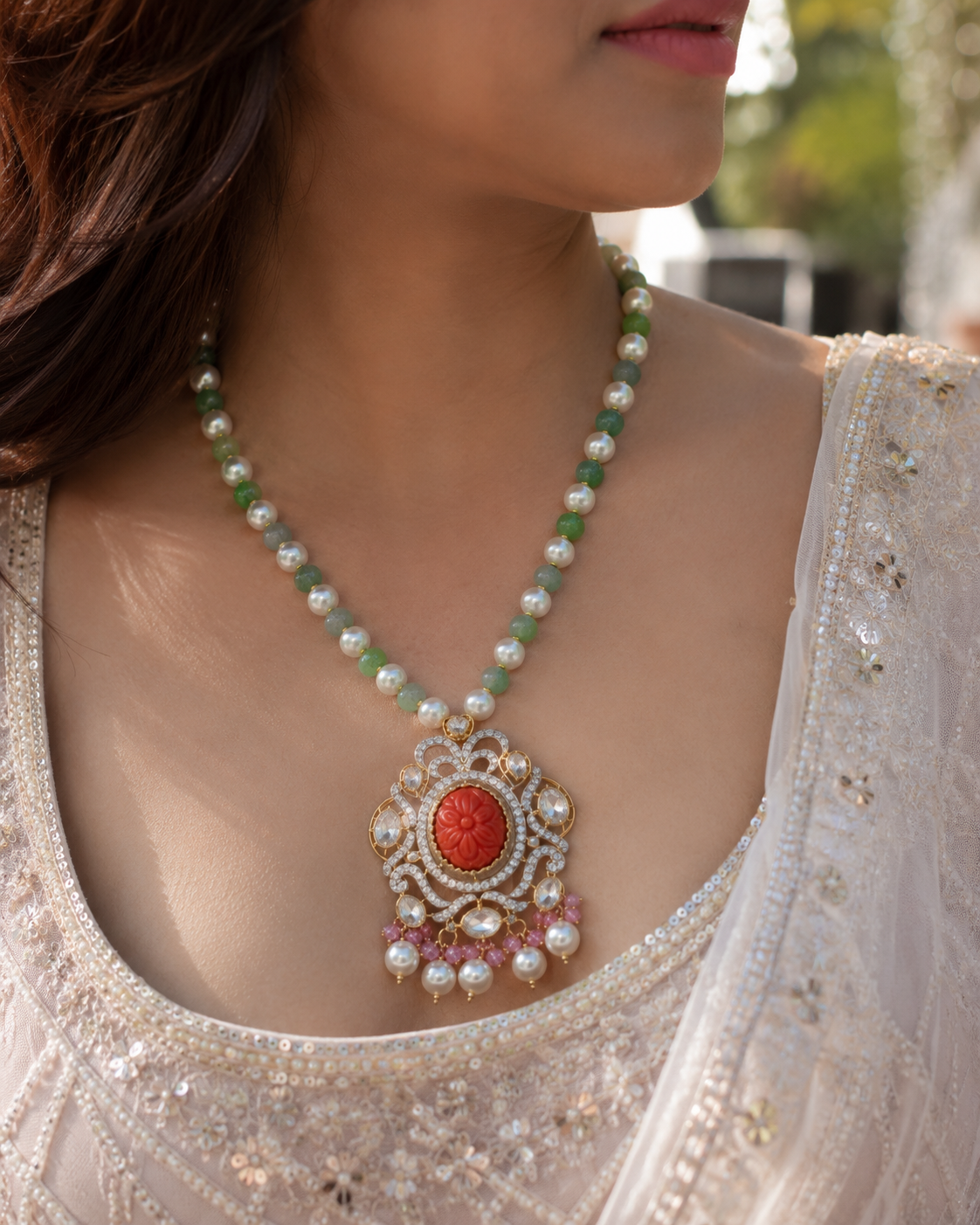 Why Is This Statement Beaded Pendant Necklace Perfect for Elegant, Festive & Modern Bridal Styling?