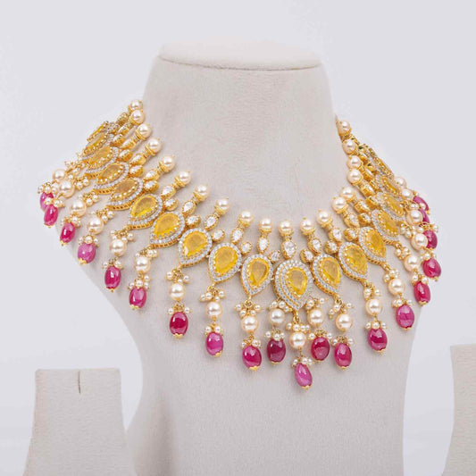 Yellow Stone Pearl Necklace