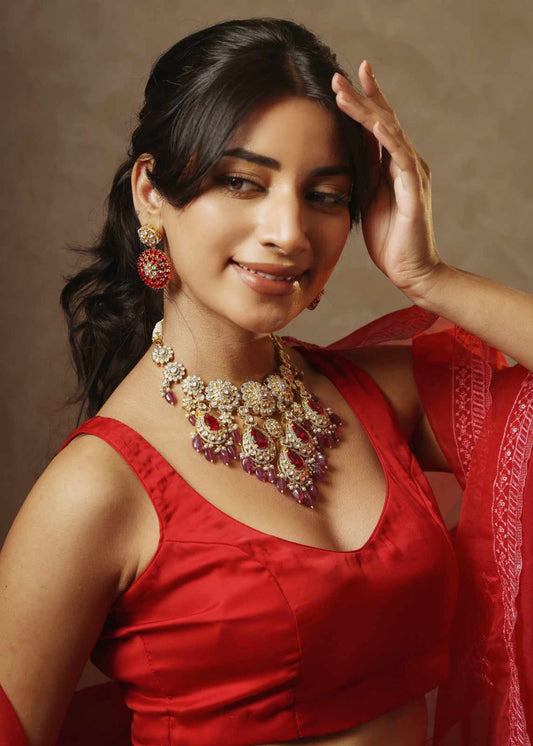 Ruby red bridal necklace - Treza