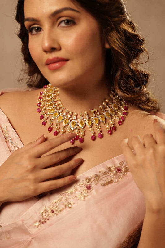 Yellow Stone Pearl Necklace - Treza