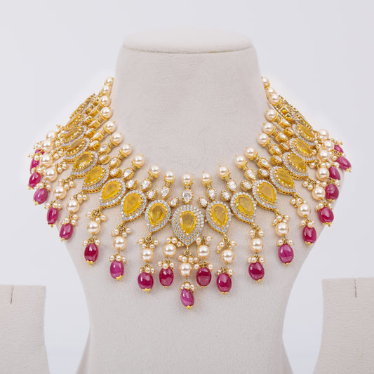 Yellow Stone Pearl Necklace
