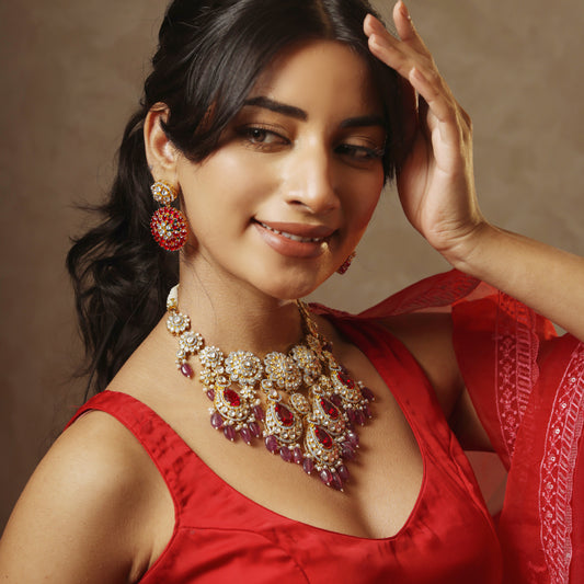 Ruby red bridal necklace